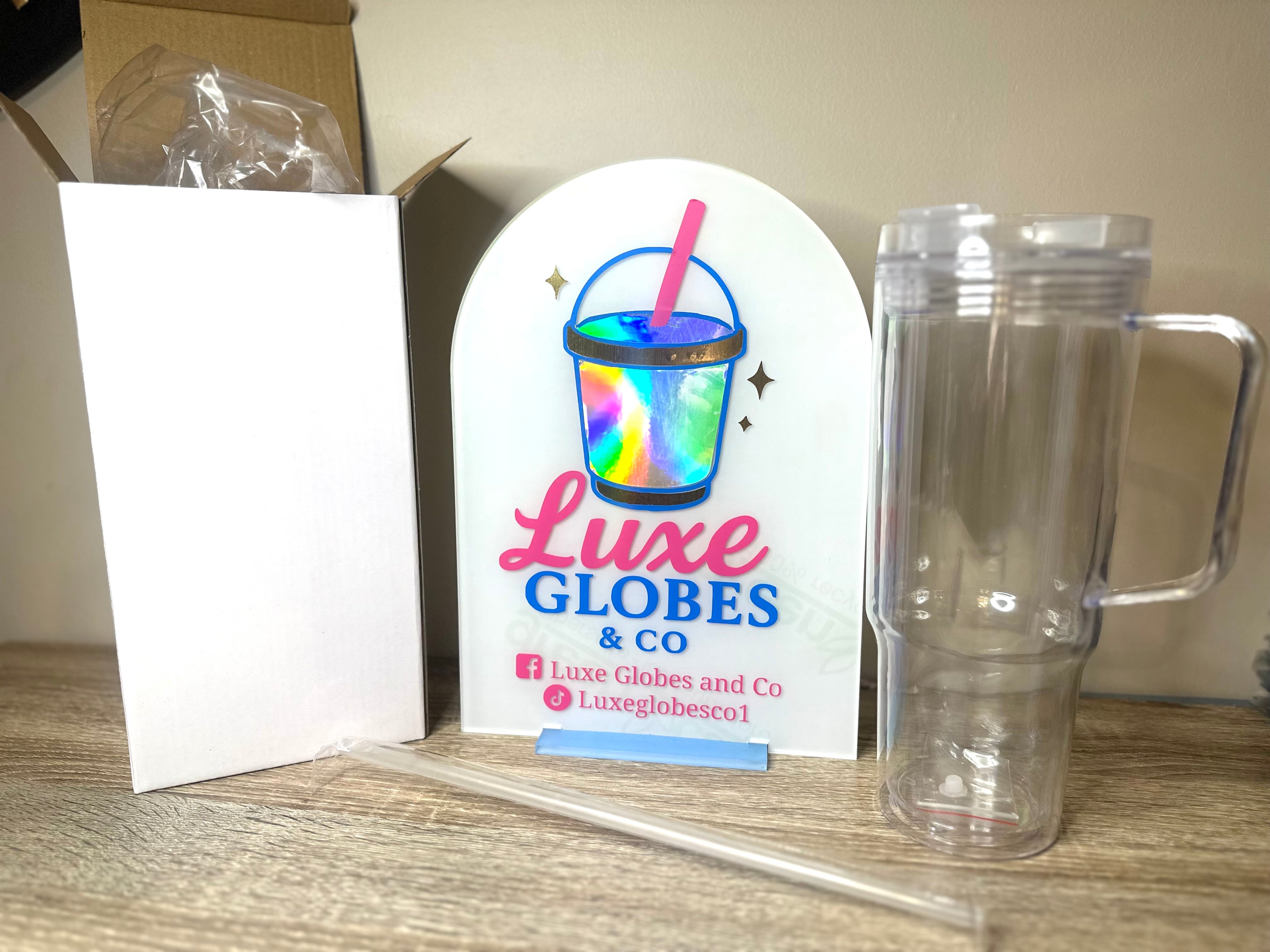 40oz Pre-drilled Acrylic Snowglobe Stanley Style Tumbler Blank