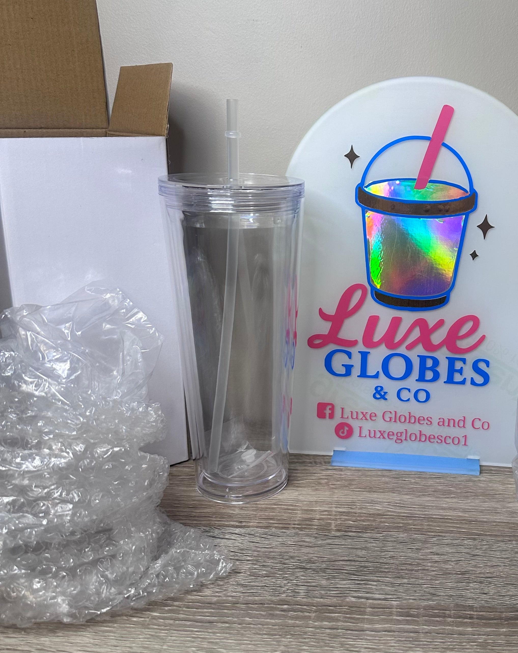 24oz Pre-drilled Acrylic Snowglobe Tumbler Blank