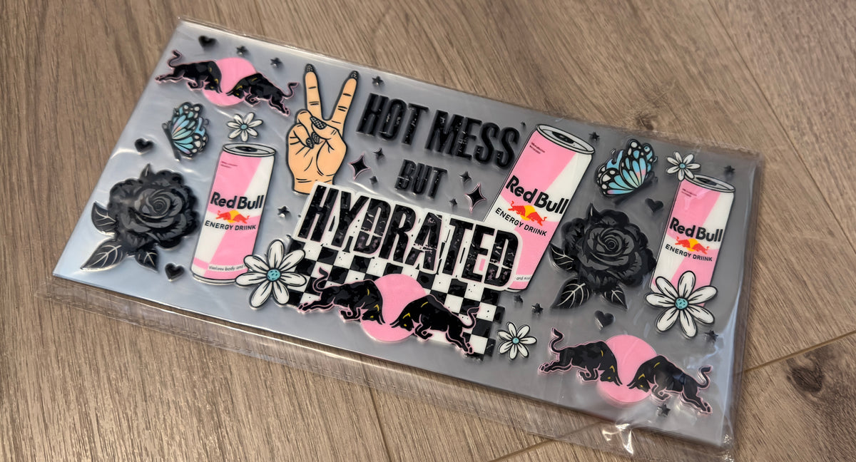 Hot mess but hydrated Redbull 16oz double sided UV DTF wrap