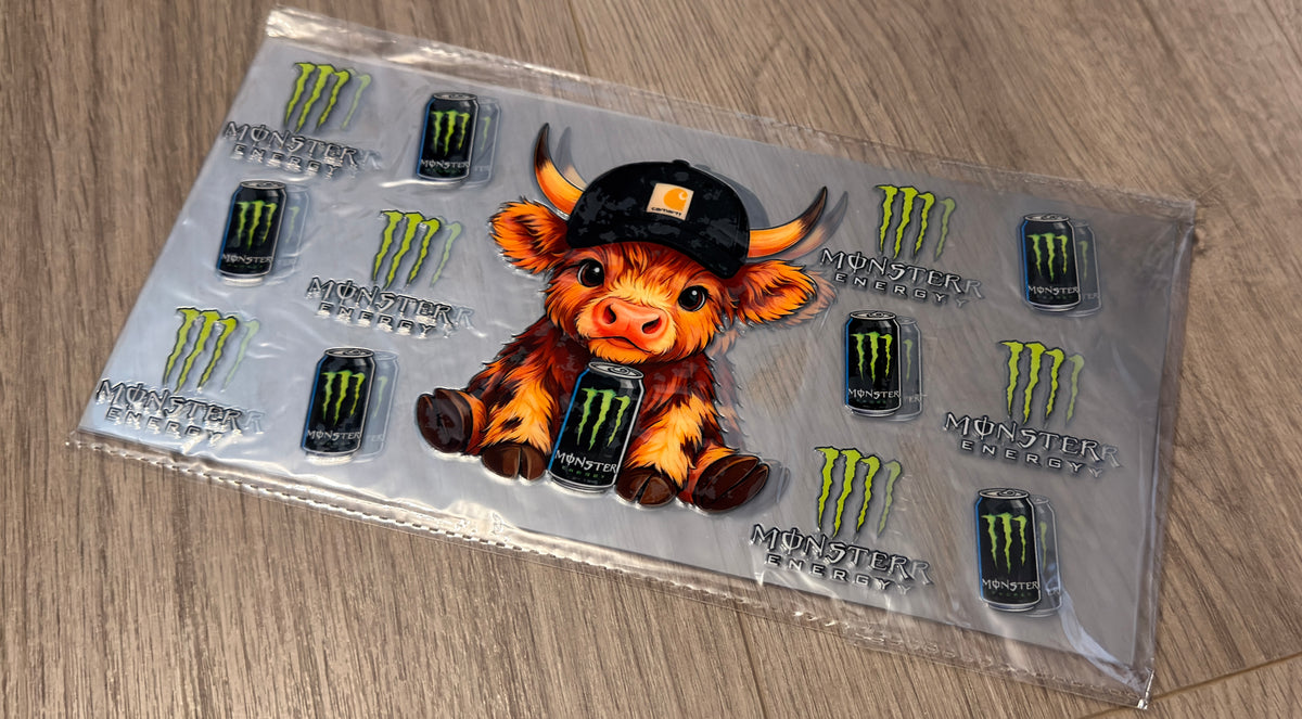 Highland cow monster energy 16oz double sided UV DTF wrap