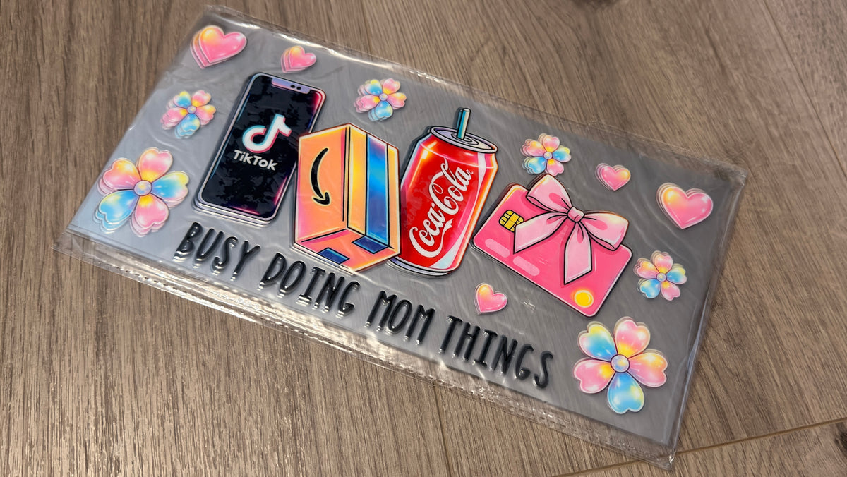 Busy doing mom things Coca Cola 16oz double sided UV DTF wrap