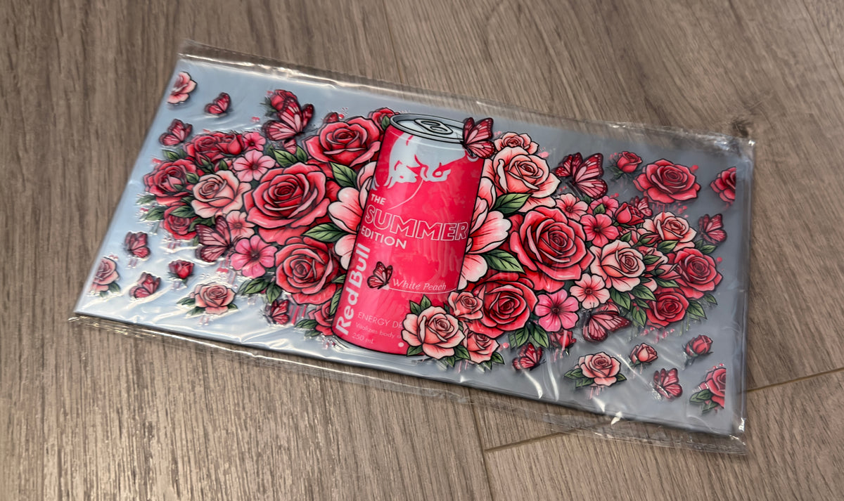 Pink redbull 16oz double sided UV DTF wrap