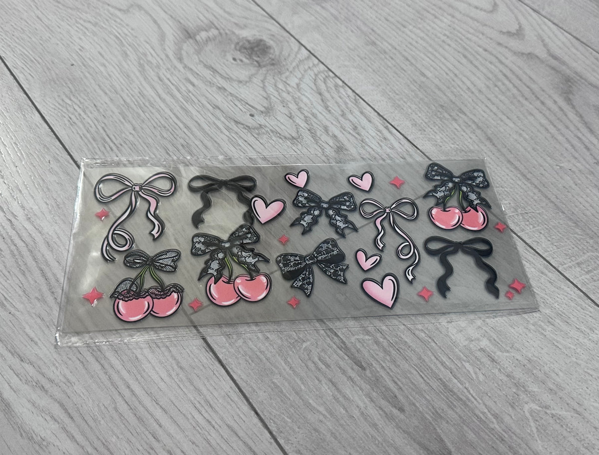 Bows, cherries and hearts 16oz double sided UV DTF wrap