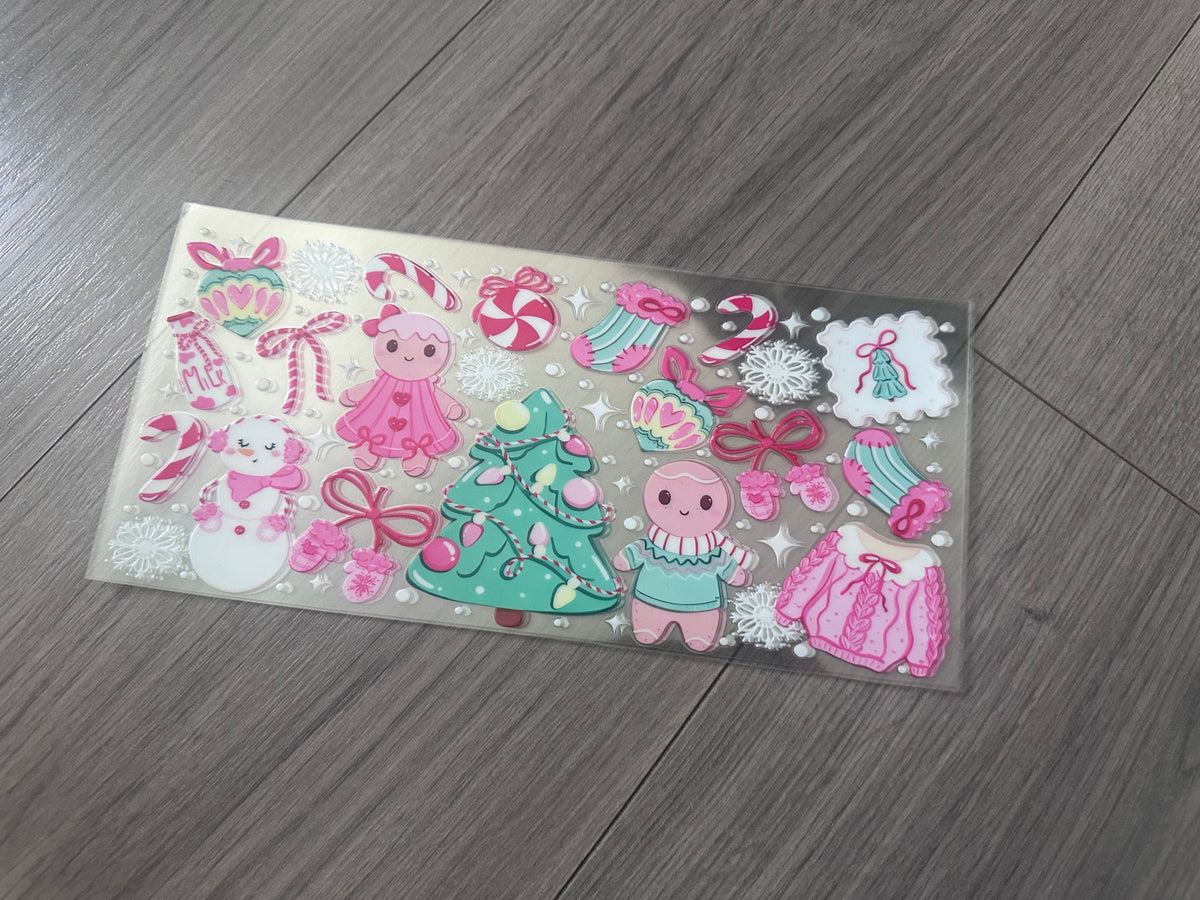 Girly Christmas 16oz double sided UV DTF wrap