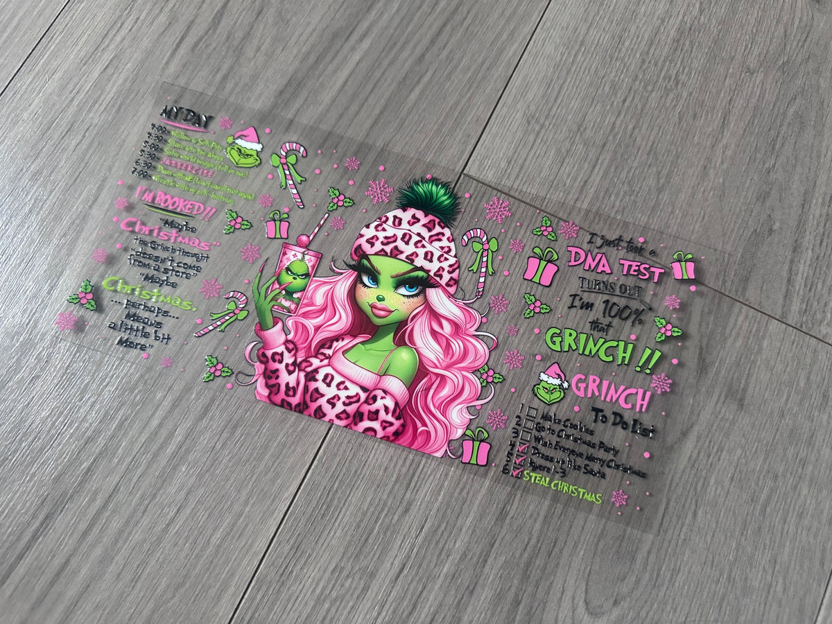 Grinch girl 16oz double sided UV DTF wrap