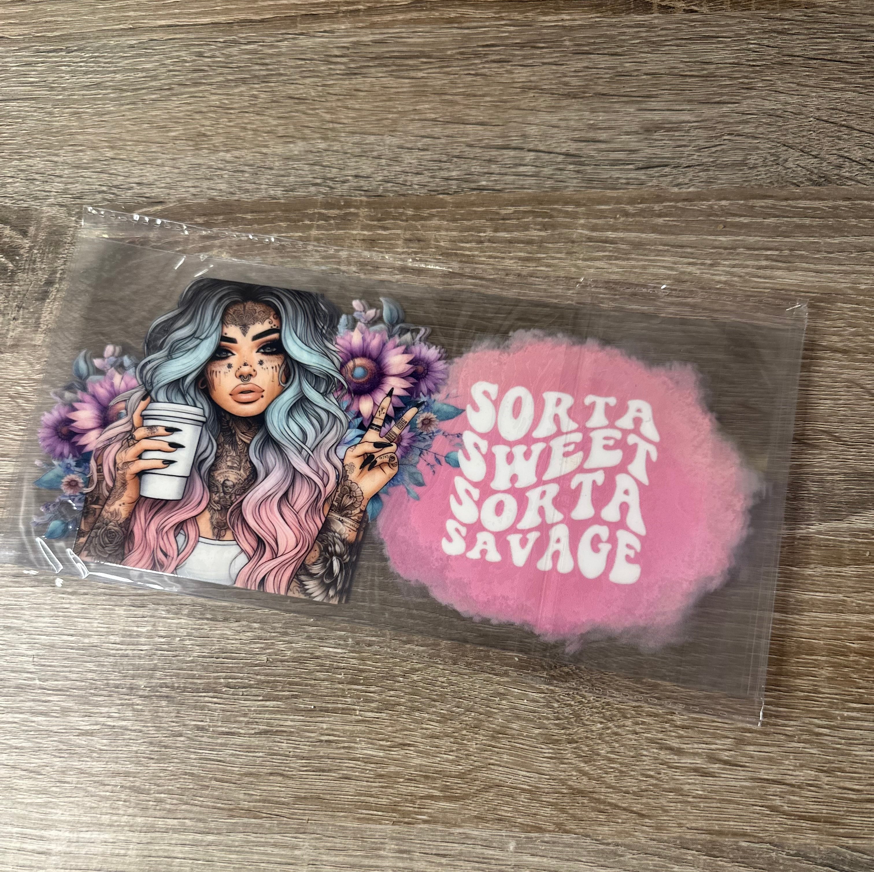 Sorta sweet, sorta savage 16oz Double-Sided UV DTF Cup Wrap – Waterproof Vinyl Transfer