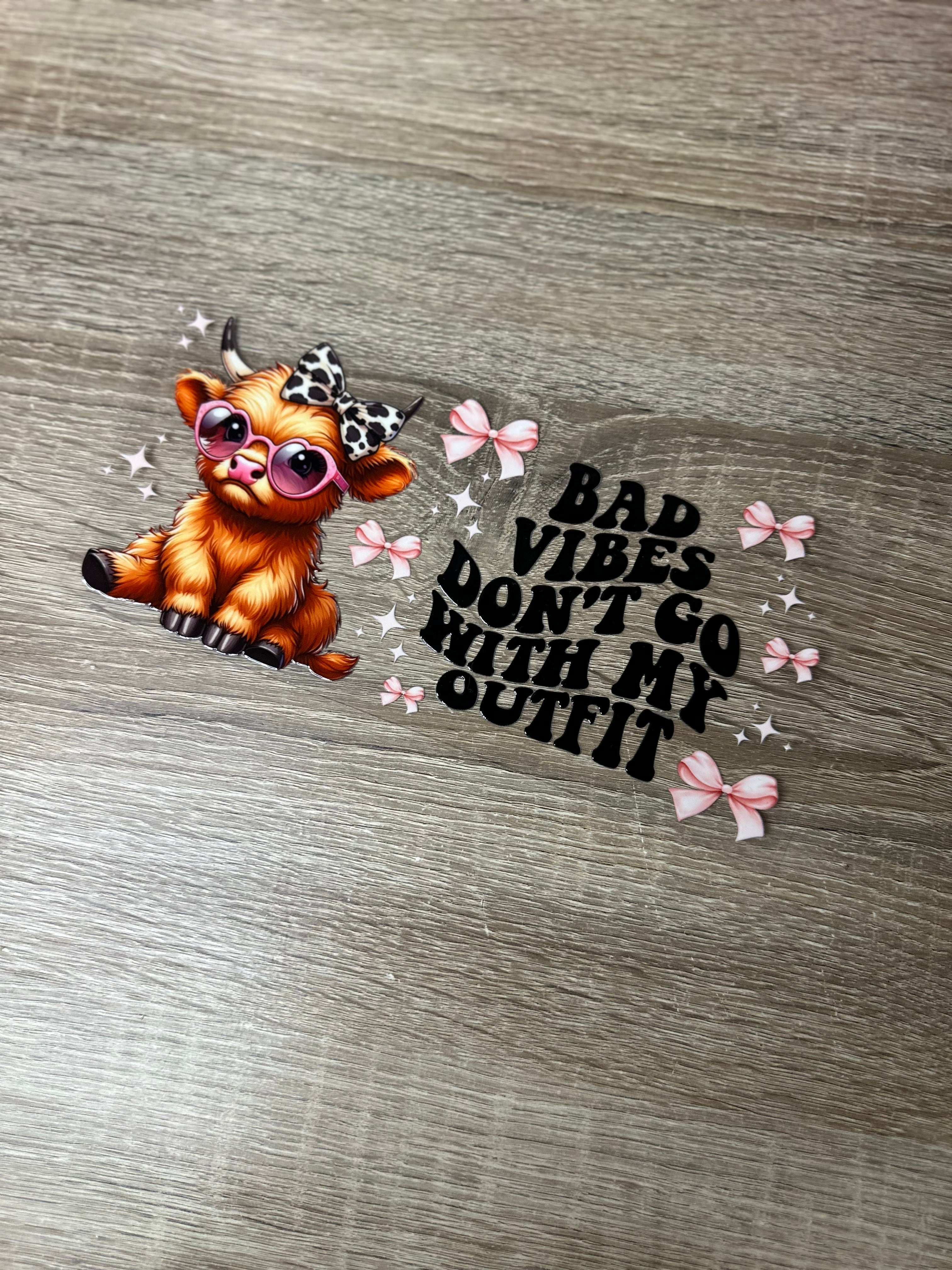 Highland cow bad vibes 16oz Double Sided UV DTF Wrap