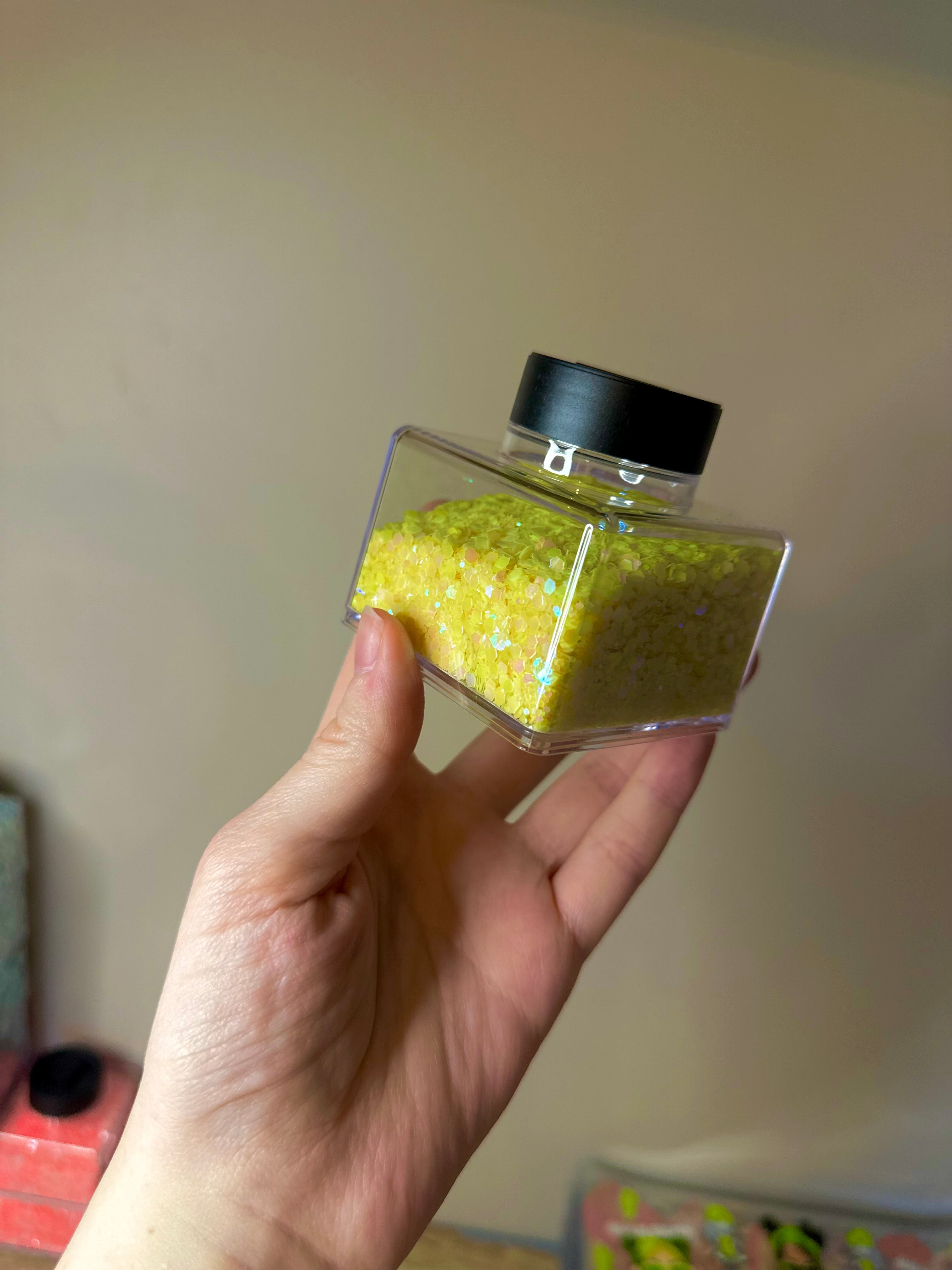 Yellow Glow In The Dark PET Glitter 50g | Solvent Resistant Glitter for Snow Globe Tumblers