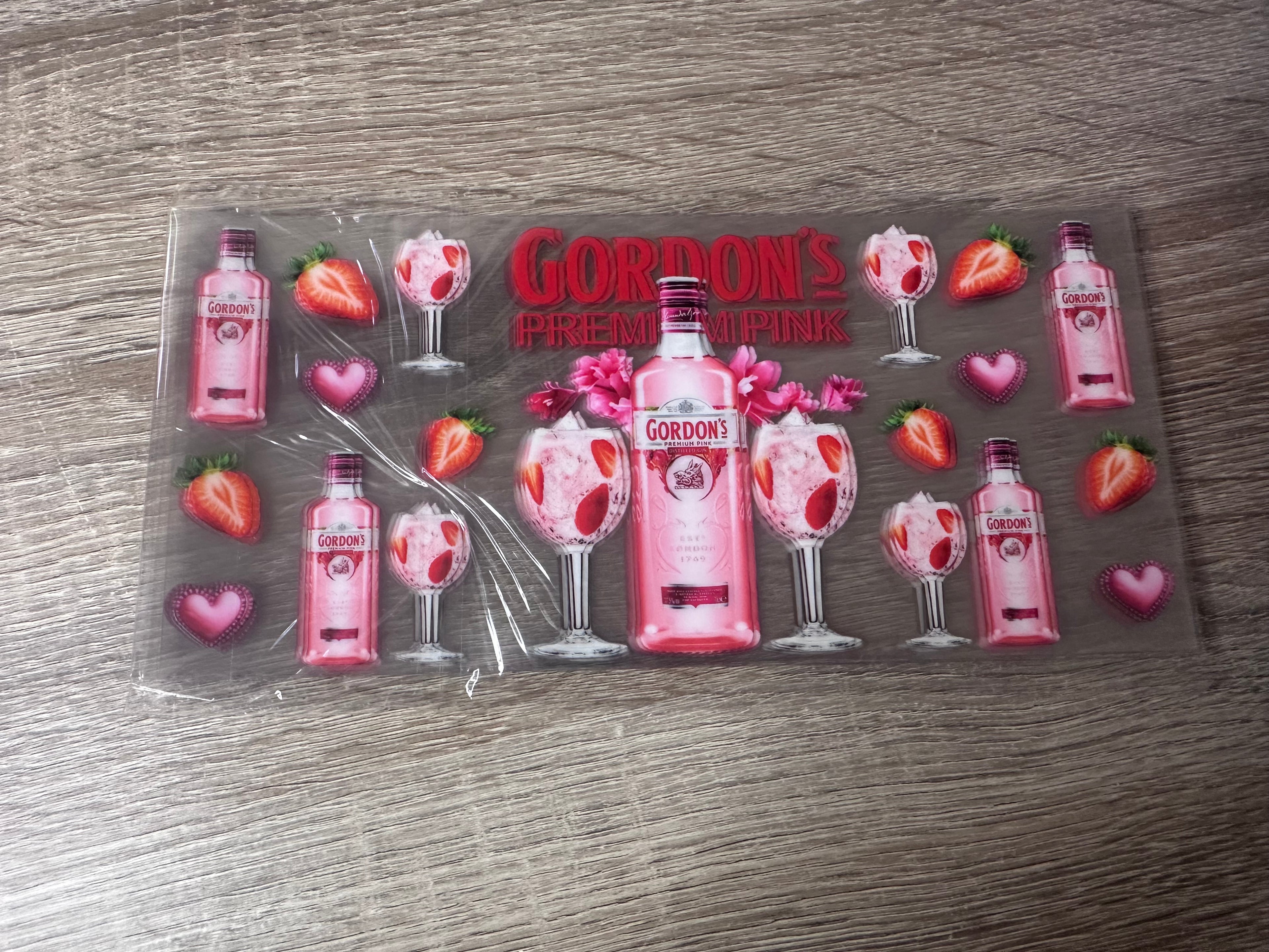 Gordon’s pink gin 16oz UV DTF wrap