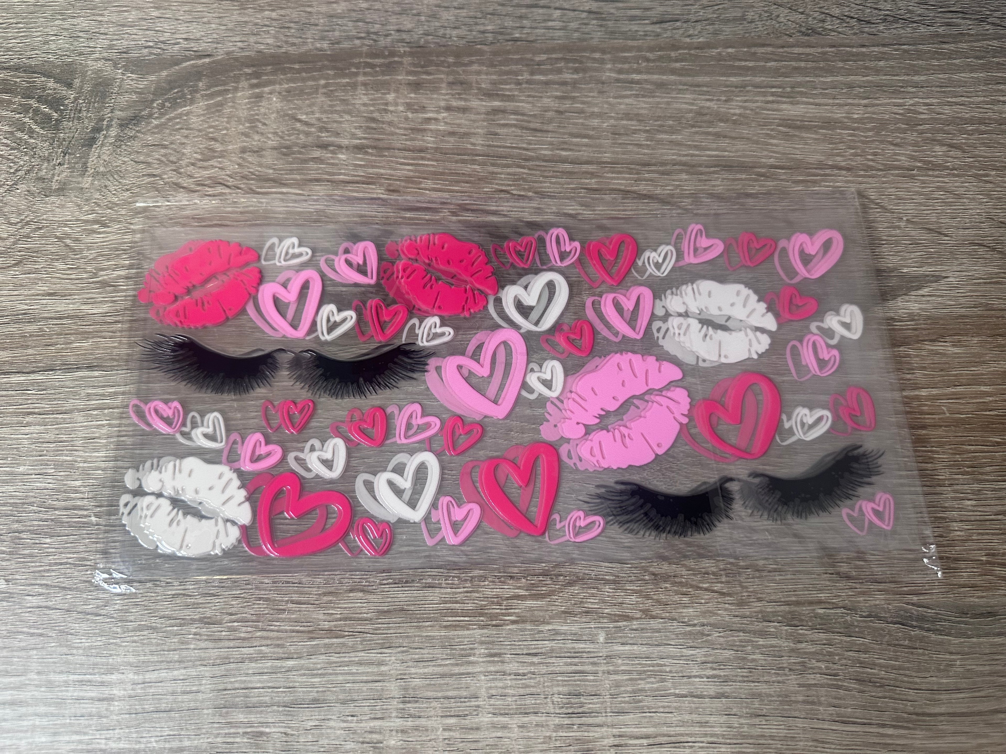 Eyelashes, hearts and lips 16oz UV DTF wrap