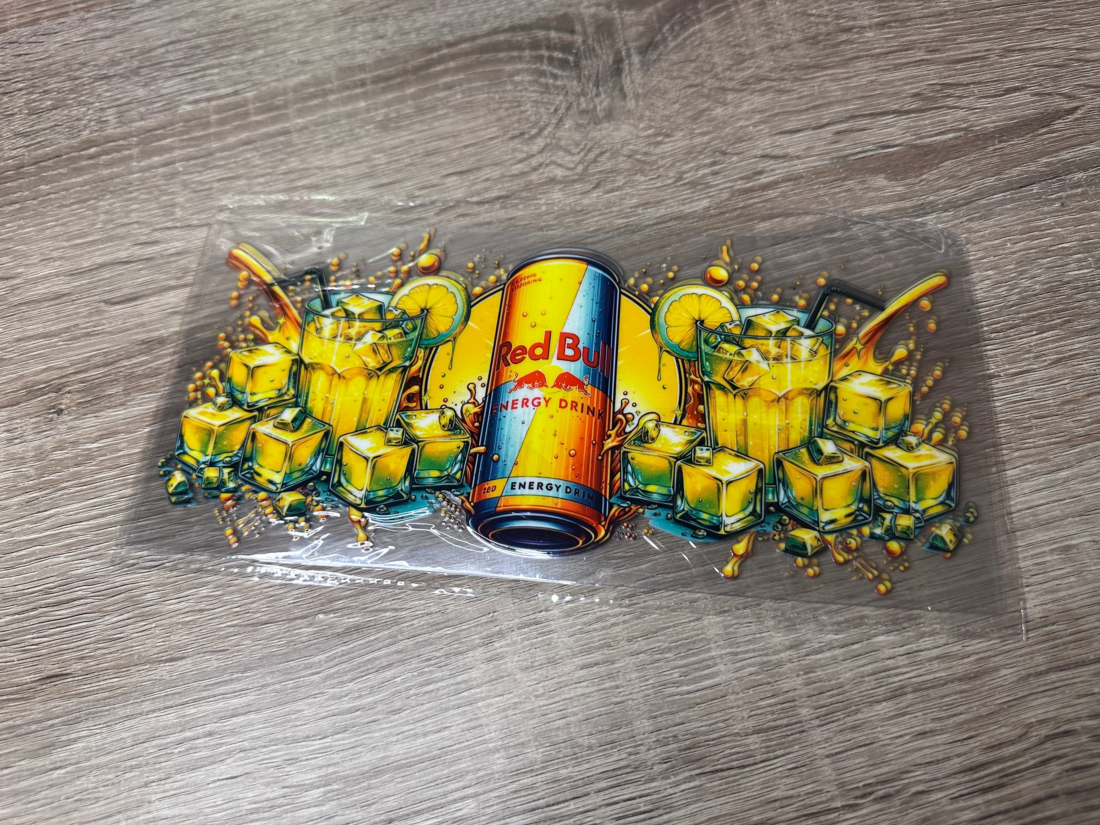 Yellow redbull 16oz UV DTF wrap