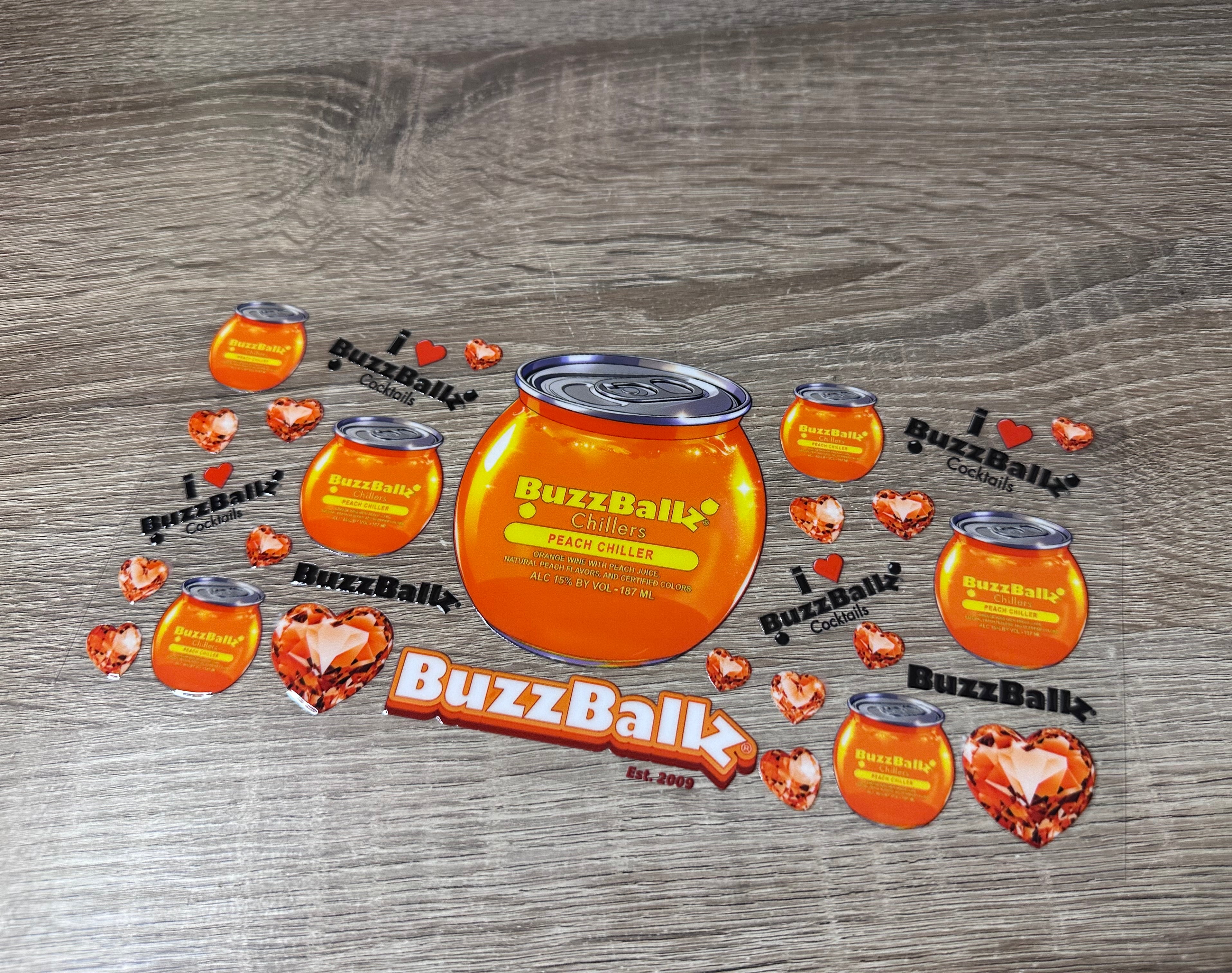 Buzzballz peach 16oz UV DTF wrap
