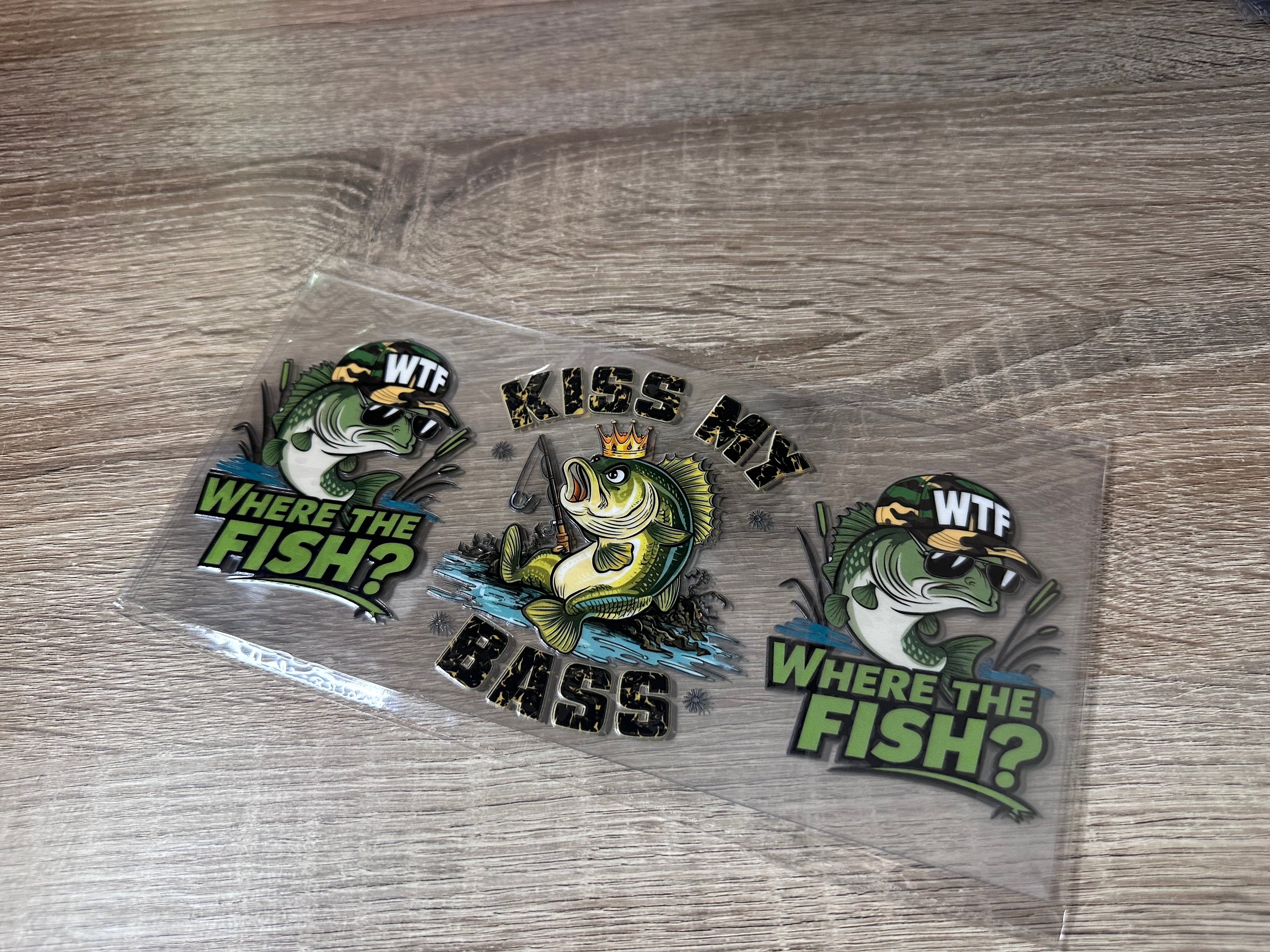 Kiss my bass fishing 16oz UV DTF wrap