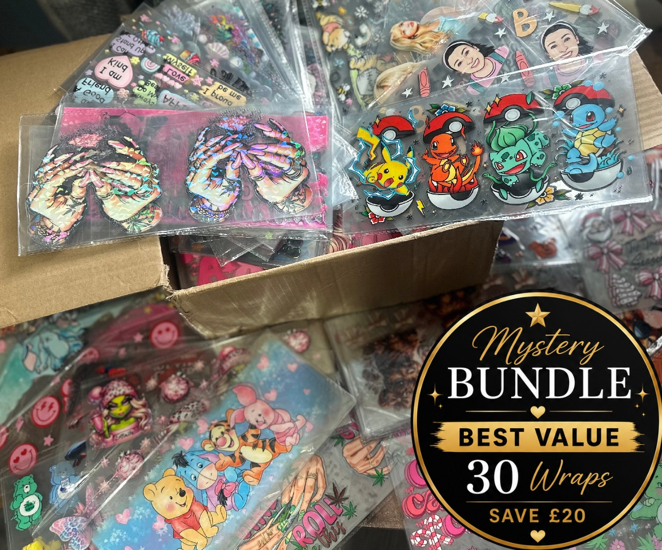 Mystery Double Sided UV DTF Wrap Bundle – 30 Wraps