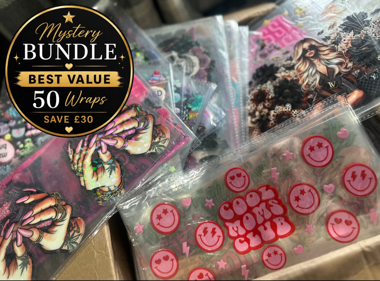 Mystery Double Sided UV DTF Wrap Bundle – 50 Wraps